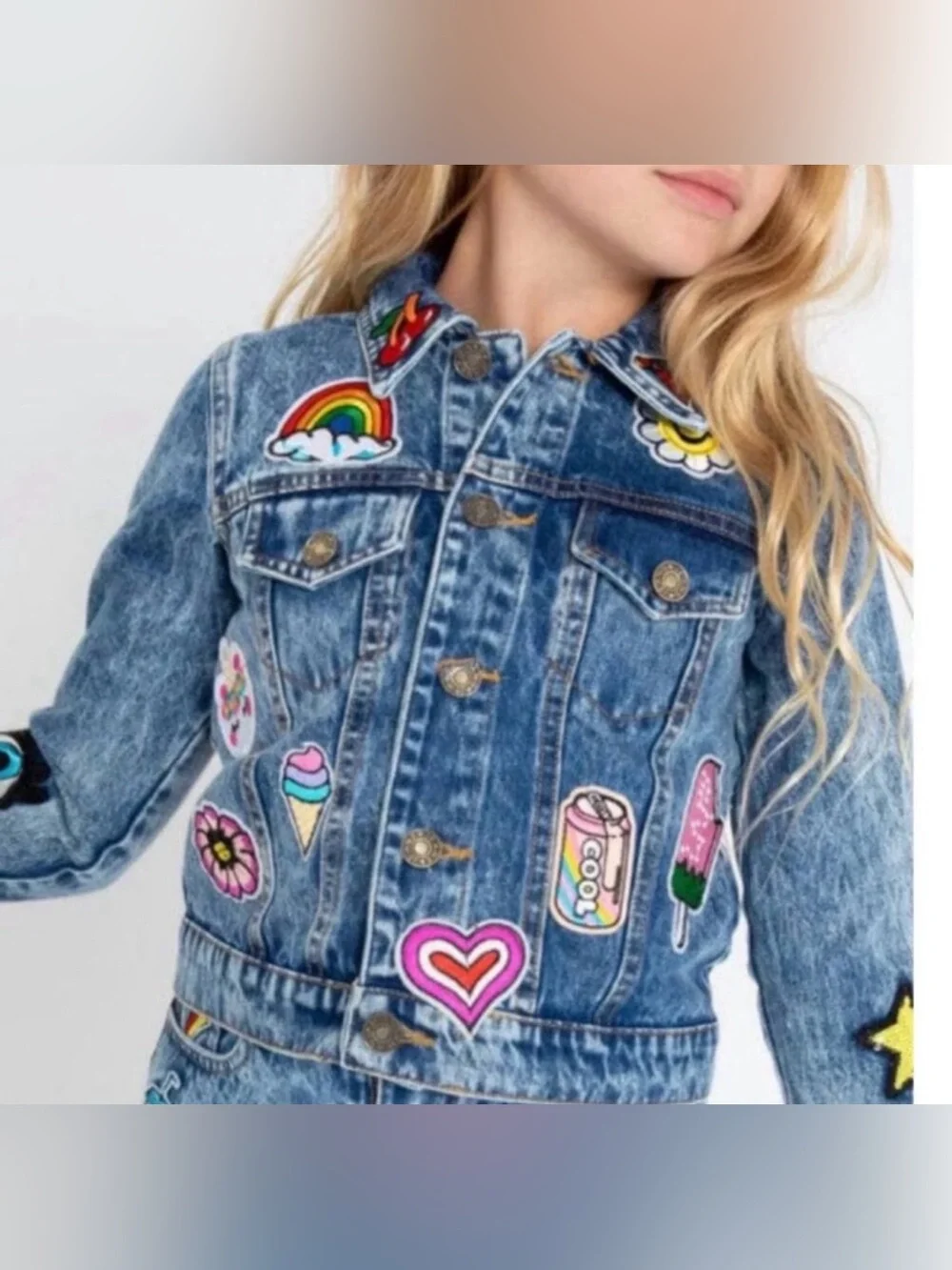 Lola + The Boys All About The Patch Crop Denim Jacket 2T NWT